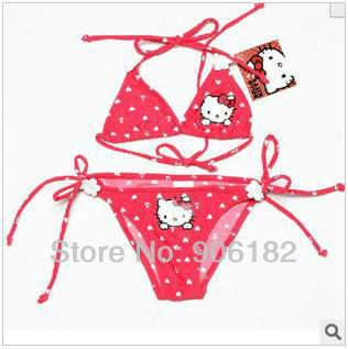 5sets Red Color Hello Kitty Bikini Children's Swimming Wear Girls Beachwear