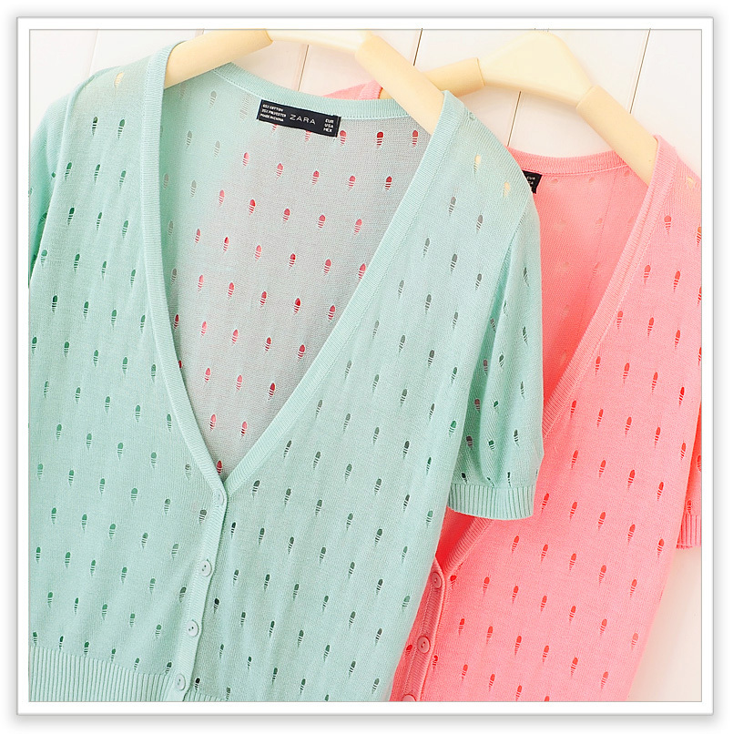 6 baos shop fresh knitted hook cutout deep v neck short-sleeve cardigan