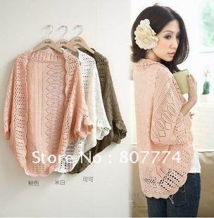 6 Colors 2013 Spring New Fashion Korea Women Hollow Sweater Shawl Shrug Jacket Knitwear Cardigan FREE SHOPPING