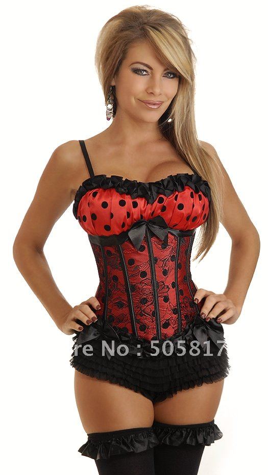 6 colors Apricot red purple blue green pink Sexy overbust top shaper Ladies embroidered corset lingerie Dot  Free ship CJ855