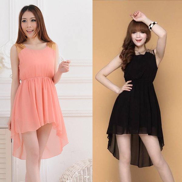 6 Colors Women's Elegant Chiffon Paillette Shoulder Slim Casual Mini Dress HR279