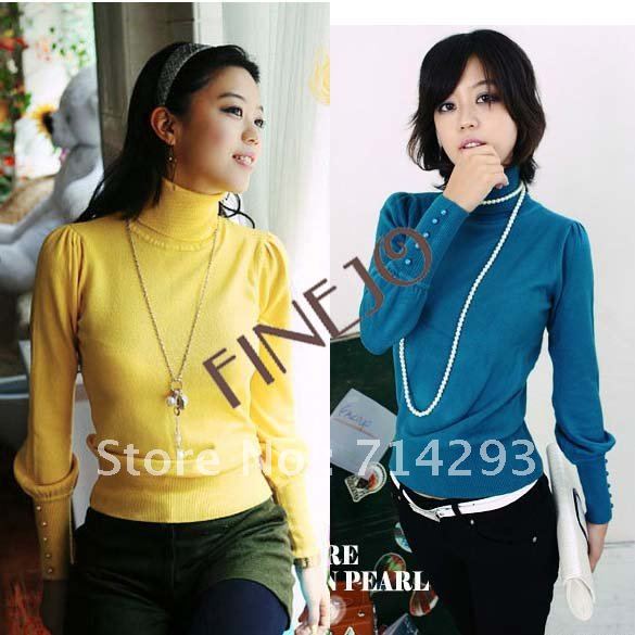 6 Colors Women's Slim High Neck Turtleneck Long Sleeve Base knitwear Knitted Sweater Top free shipping 7608