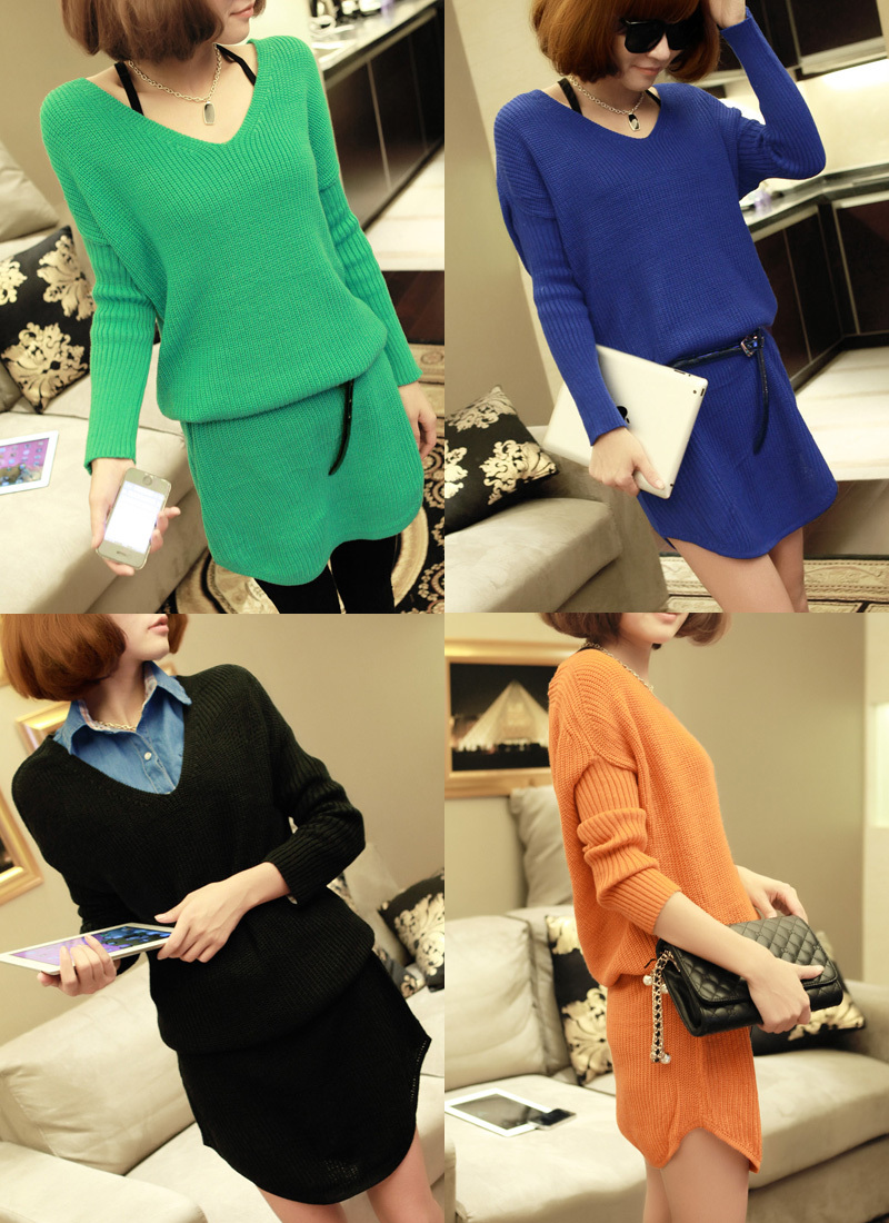 6 fashion deep v neck butterfly needle long design lounged casual sweater 10110