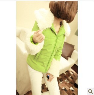 6 fashion winter thickening thermal berber fleece plush short design female fruit green wadded jacket outerwear cotton-padded