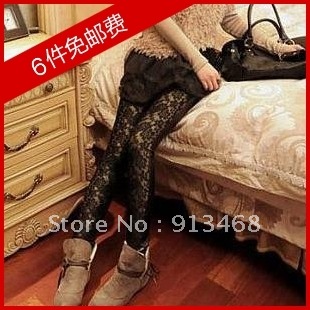6 hot-selling new arrival spring faux leather lace patchwork cutout legging female ankle length trousers