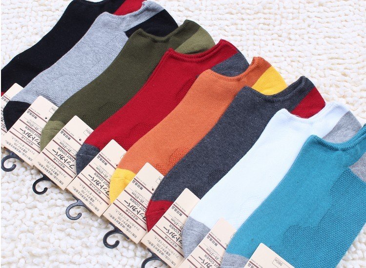 6 Pairs of  Male slippers short socks 100% cotton absorbing antibiotic invisible candy color Free Shipping