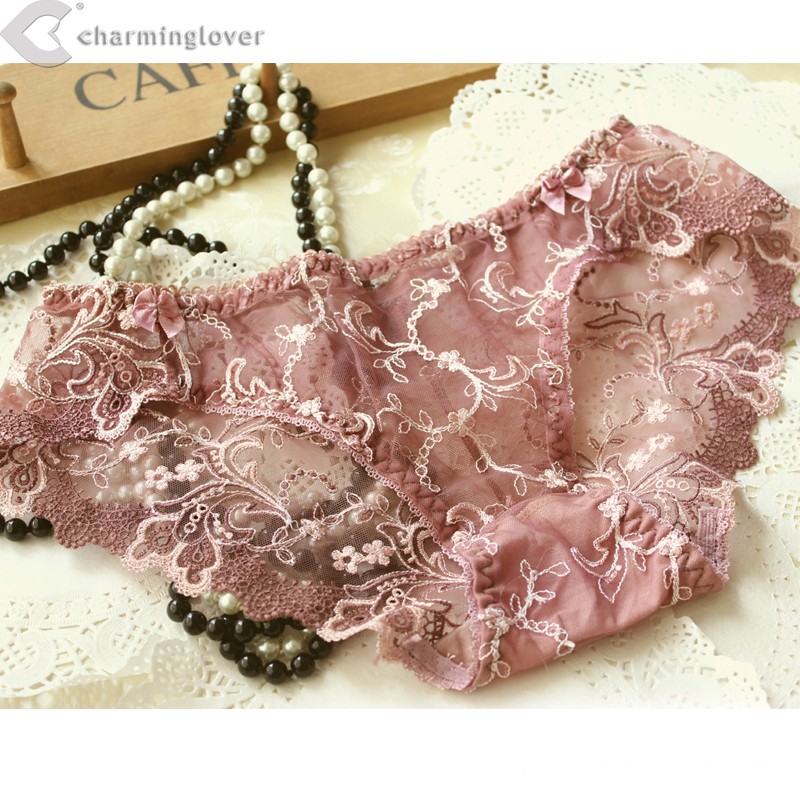 6 quality embroidery gauze sexy panty female briefs transparent panties shorts Free Shipping