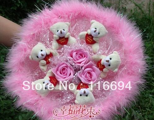 6 small teddy bear + simulation roses flower creative gifts for Christmas new peculiar couple gifts toy bouquet ZA411