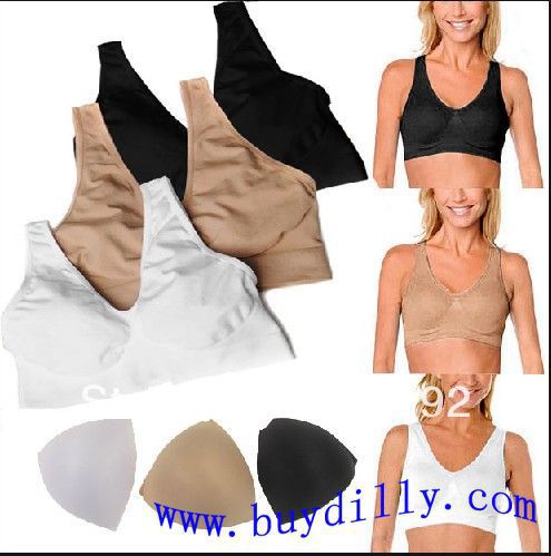 600pcs/lot Padded Genie Bras 3Pcs=One Set: 1White & 1 Black & 1 Beige, Size: S-3XL (1 set=3pcs) ,Only One Set Sale(OPP bag)