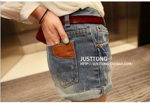 6022012 retro British style fight skin models waist denim shorts