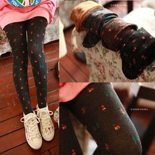 6043 Christmas Tree Wolf Little Red Riding Hood 83% Cotton Knitted Thickening Pantyhose Fashion Women's Leggings For Winter