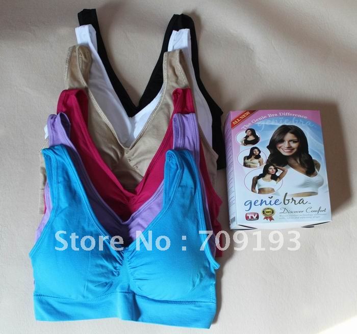 60pcs/lot 6 colors mixed Genie Bra with Remval pads Seamless Yoga Bra with mixed sizes