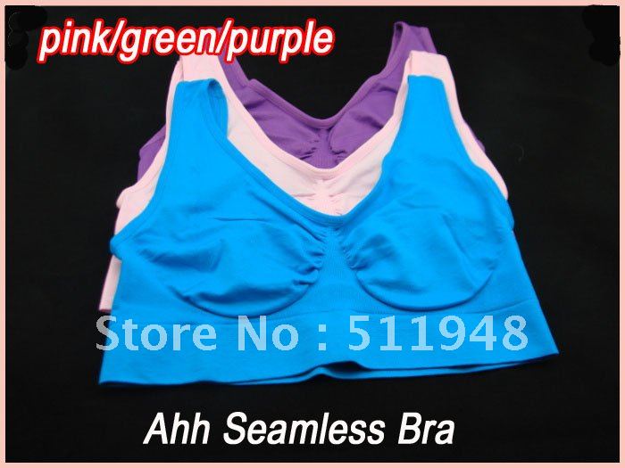 60pcs/lot  Ahh Bra Shear Ahh Seamless Leisure Bra pink,blue,purple 96%nylon(OPP bag)