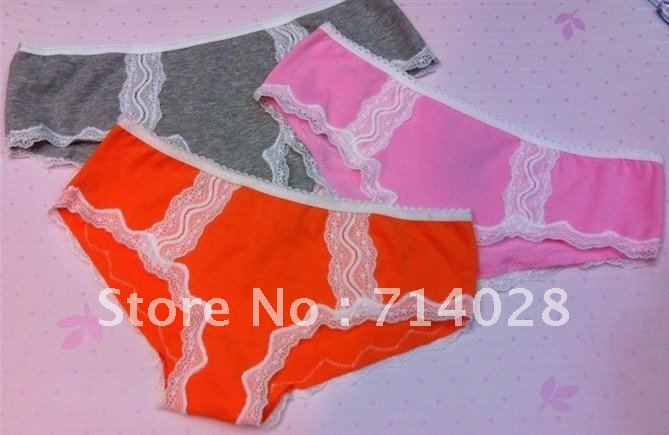 60pcs/lot Free shipping VS Pink panties, womens panties, ladies panties, Cotton and Lace panties, three colors