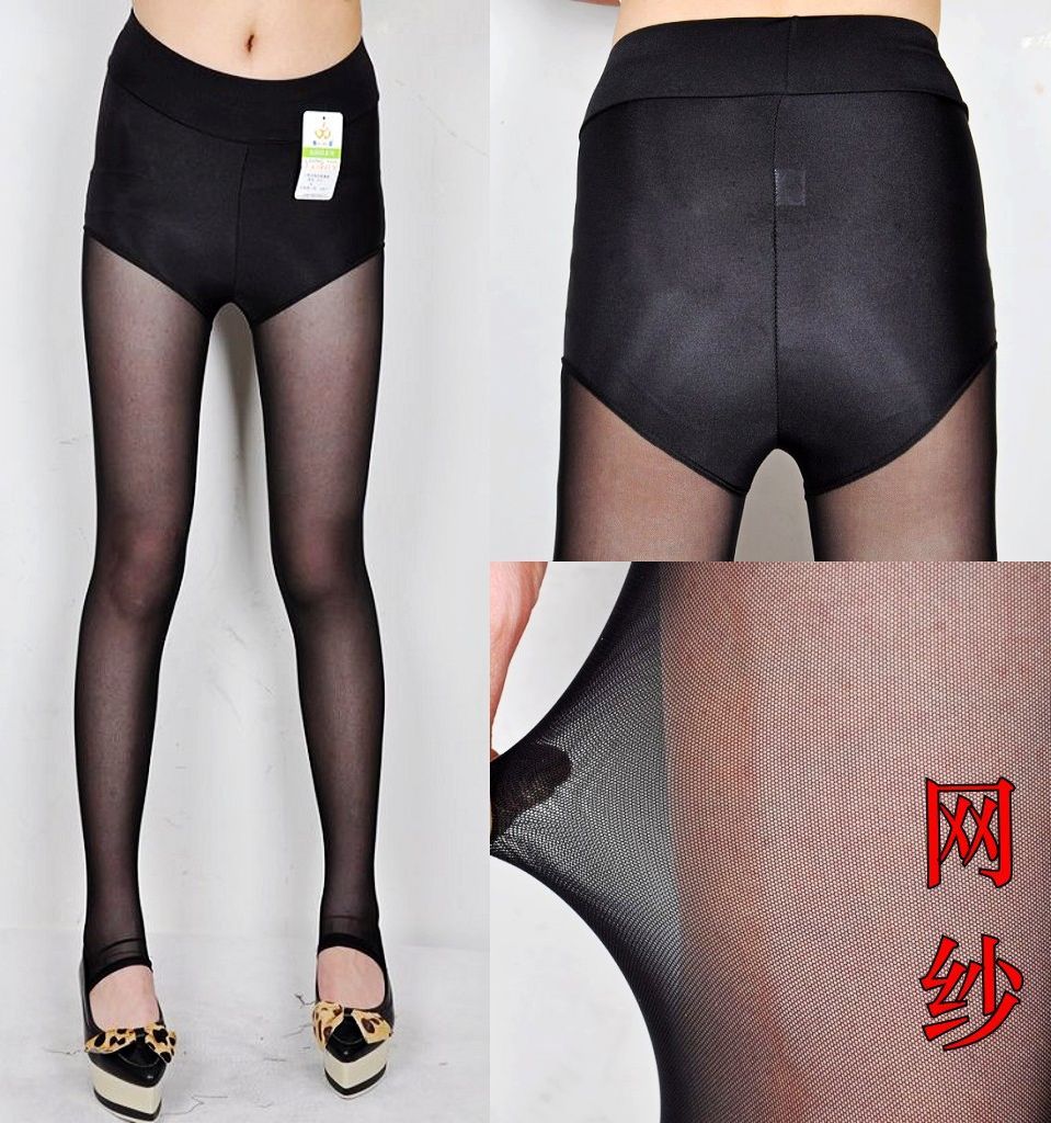 611 bamboo high waist abdomen drawing gauze step on the foot stockings belt trigonometric expression safety pants legging