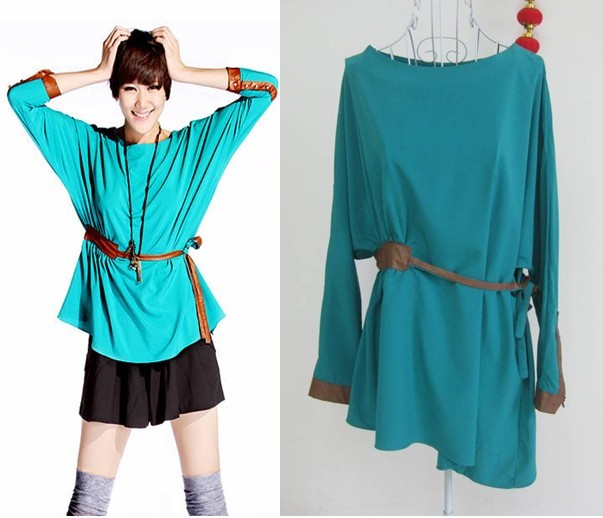 6312 2012 maternity clothing personality beautiful batwing sleeve leather cuff drawstring lacing top