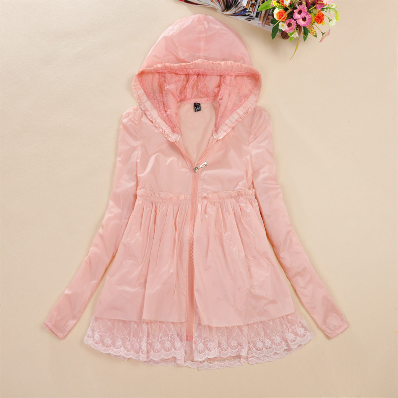 639 female long-sleeve transparent candy color lace decoration with a hood coat sun protection clothing