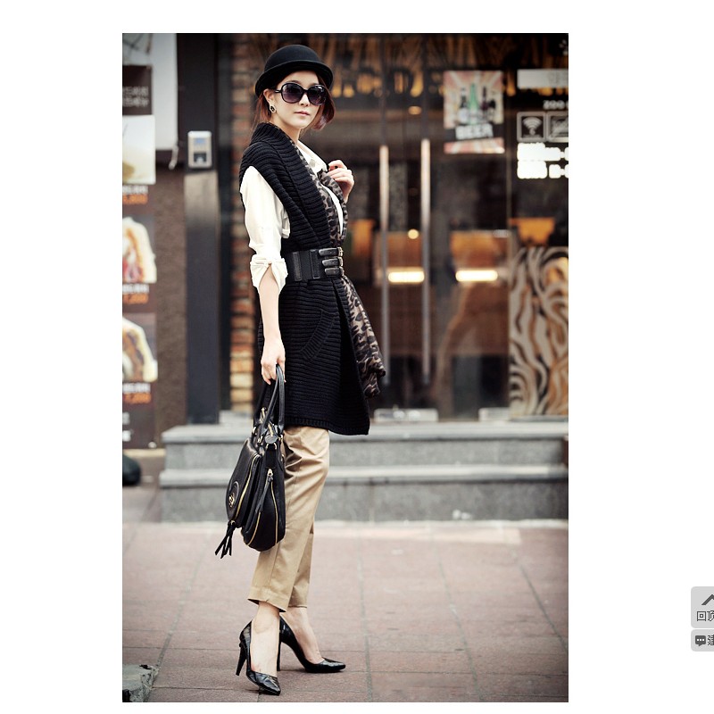 6405 fashion autumn and winter solid color long design sweater vest outerwear