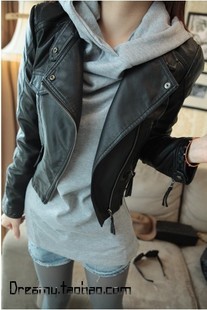 6451 2012 autumn women's punk brief slim small motorcycle leather clothing