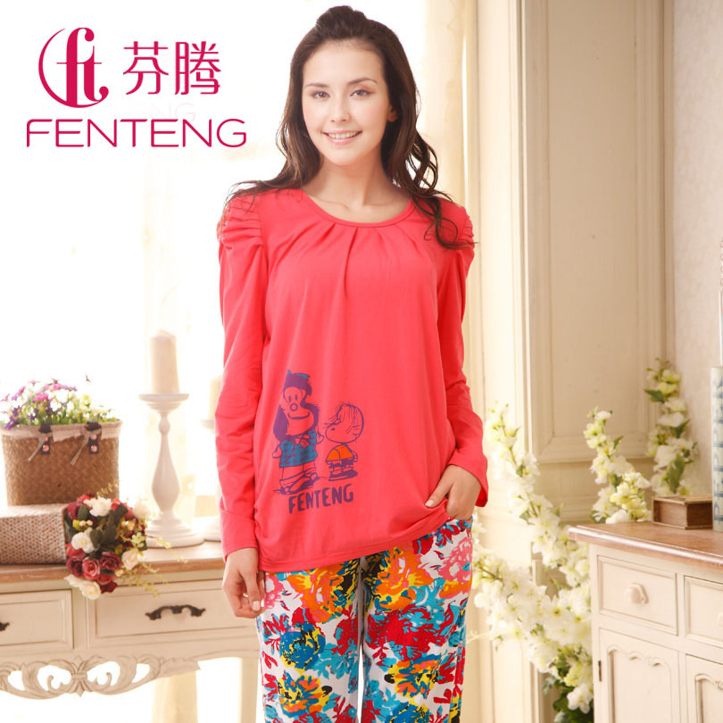 68 sleepwear spring women's involucres long-sleeve knitted cotton at home casual top single