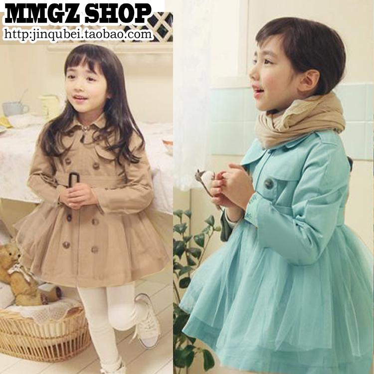 68 spring child trench female child double breasted overcoat fashion gauze outerwear y434