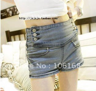 6813 # summer new women Korean double-breasted high waist tight denim shorts hot pants