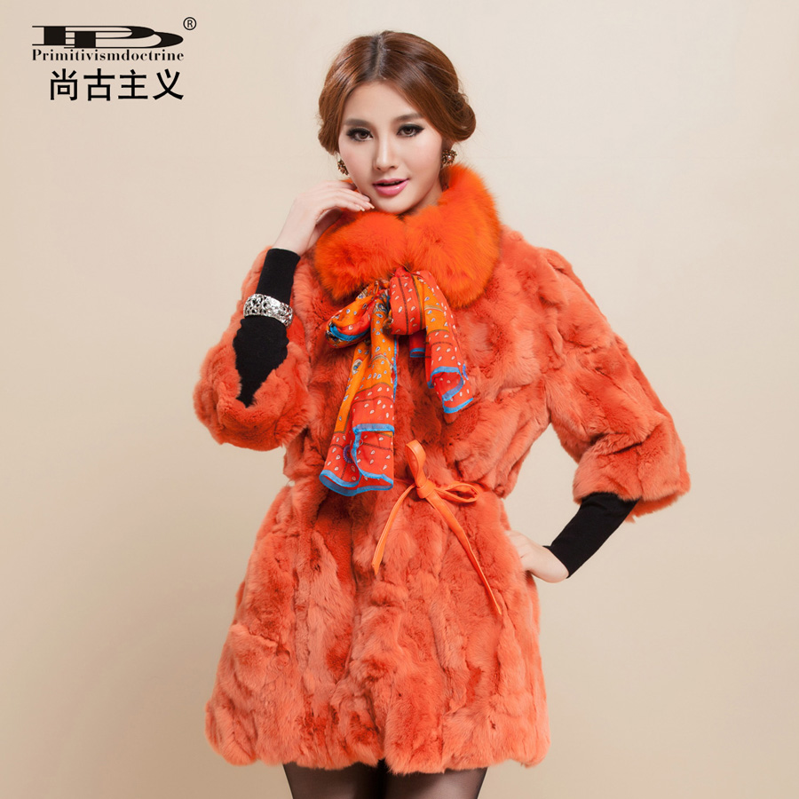 688 2012 autumn luxury rabbit fur outerwear rex rabbit long design fur w80533