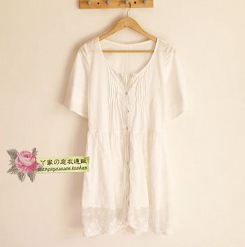 69 45 100% cotton lace patchwork fifth sleeve doll style long gown female