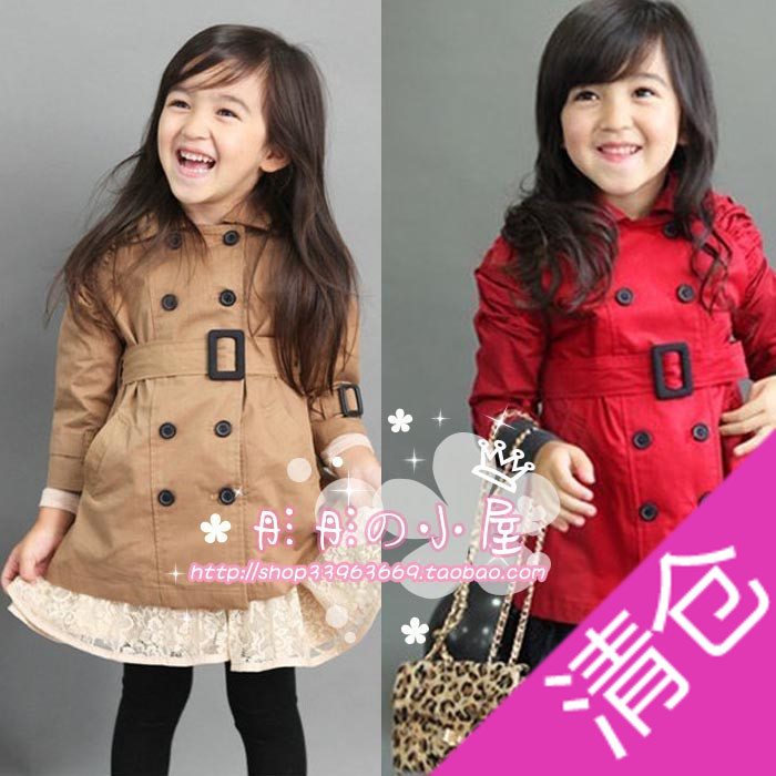 69 children's clothing female child fashion double breasted trench cotton-padded outerwear child overcoat