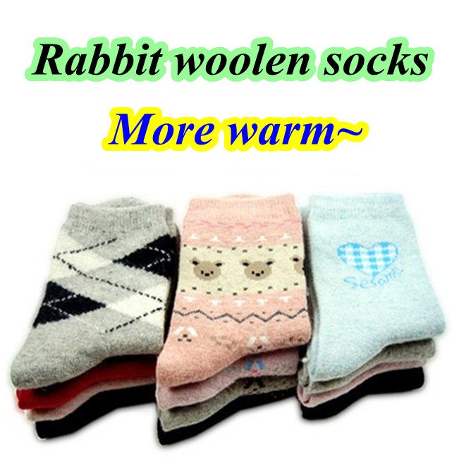 6pairs/lot Rabbit woolen knitted socks for women soft warm lady socks Many styles Free shipping