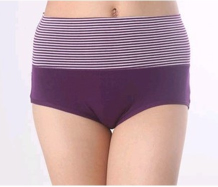 6pc/lot High waist abdomen corselets women's trigonometric panties stripe pure  women's high waist