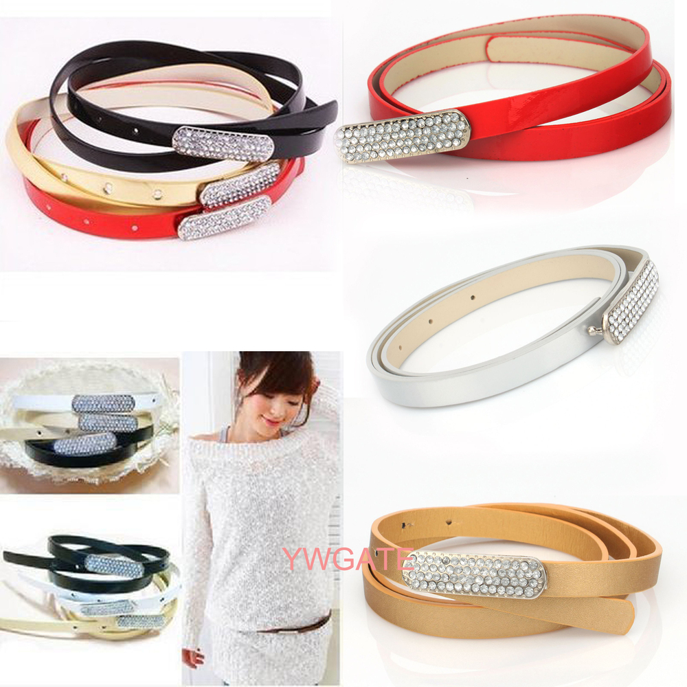 6pcs Fashion Shinny Crystal Rhinestone Buckle Pu Leather Belt for women  Free Shipping 60047 -60050