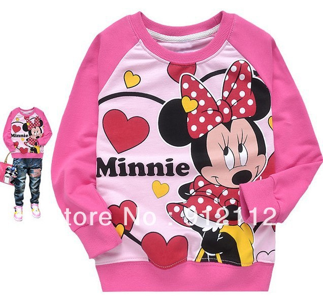 6PCS/LOT 2013 hot pink minnie mouse printing childrens clothing boy's girl's top shirts Sweater coat overcoat , free shipping
