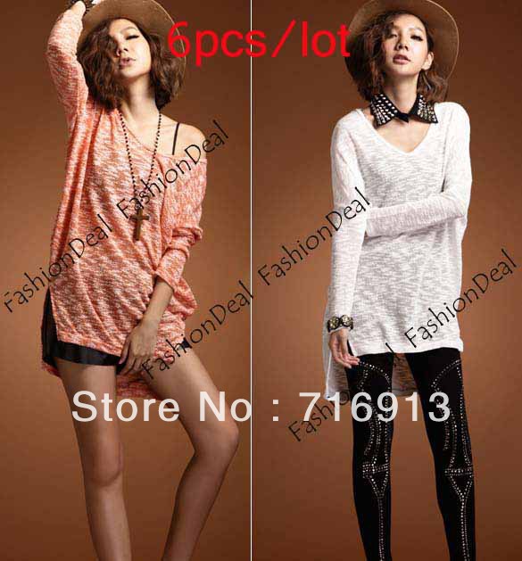 6pcs/lot 2013 New Fashion Women Heart-shape Collar Irregular Hem Knitting Sweaters Shirts Tops Free Shipping 10076