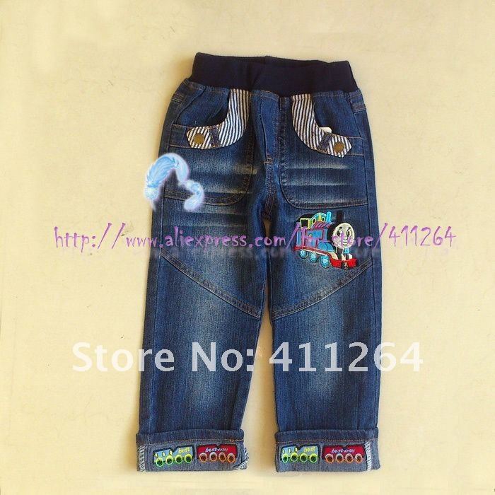 6pcs/lot(3-8Y) Wholesale patch embroidered thomas train denim jeans children fashion jeans kids denim pants Promotions