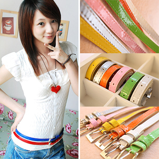 6pcs/lot Free Shipping, Low Price!! Women's Fashion Cute Candy Color PU Thin Leather Belt Waistband
