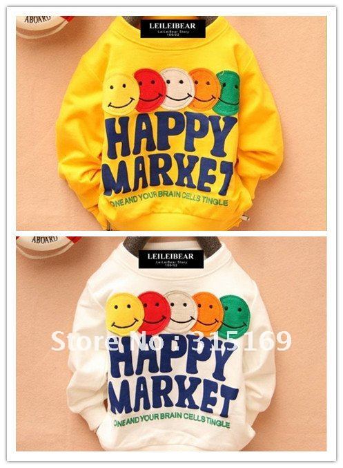 6pcs/lot, TP1209102, Unsex, Fashion Children Cute Letter Character White And Yellow, Sports Hoodies, Wholesale And Retail