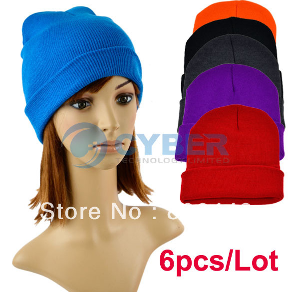 6pcs/Lot Unisex Beanie Solid Color Warm Plain Acrylic Knit Ski Beanie Hat 6 Colors Free Shipping 9318
