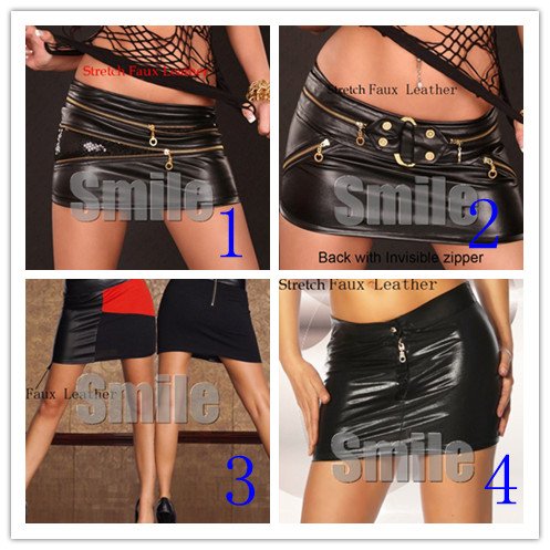 6PCS/Lots New Lady's Black Sexy PU Faux Leather Erotic Gothic Lingerie ClubWear Mini Skirt