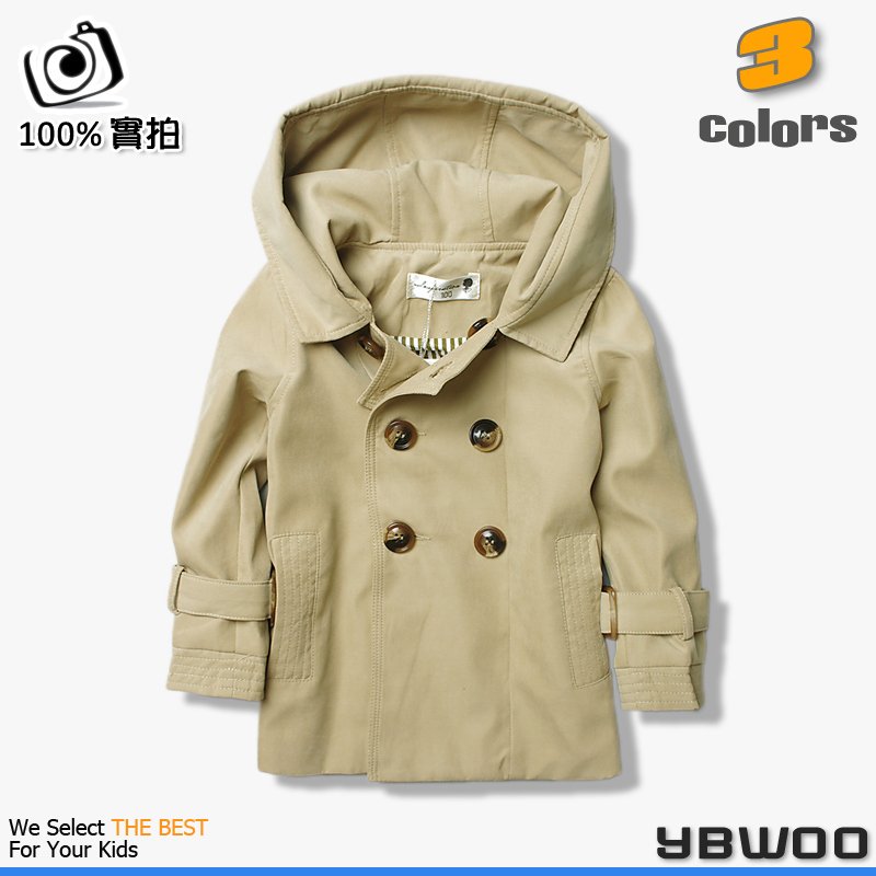7.18 autumn male child elegant type 100% cotton double breasted hooded small trench outerwear excellent design free shipping