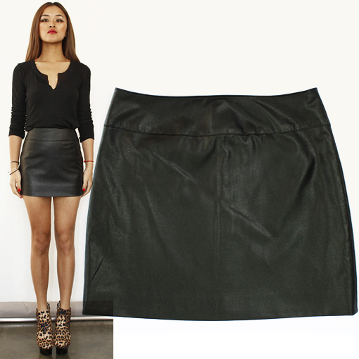 7 Brand 2013 spring Classic half-skirt short skirt all-match h slim hip leather skirt black exclusive high street fashion