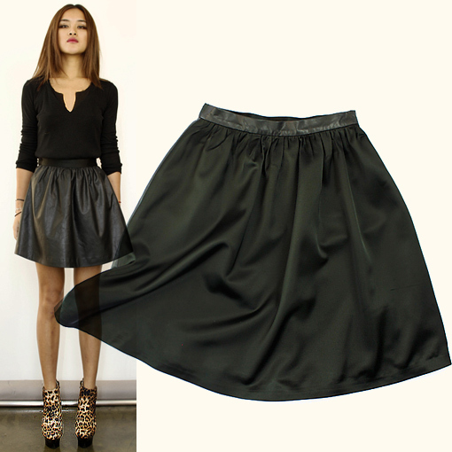 7 Brand exclusive Punctuated black mini leather skirt umbels half-skirt proportion mid waist high waist 2013 new fashion Bohemia