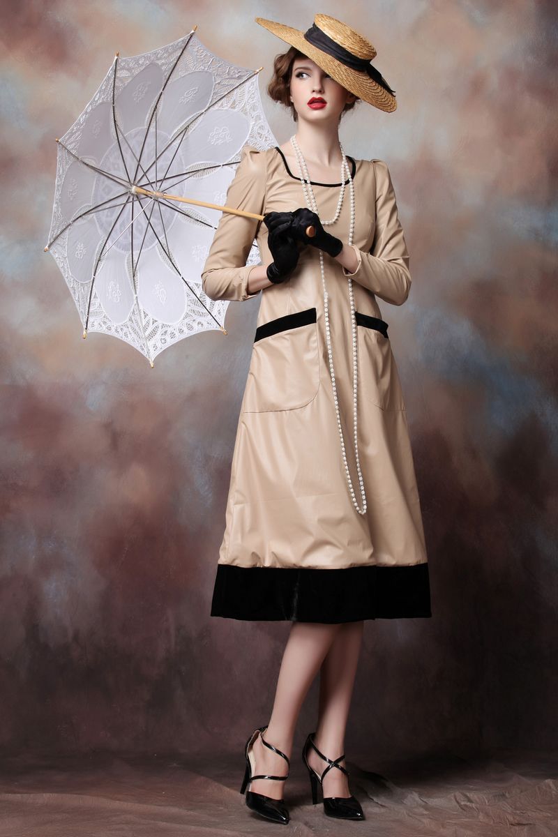 7 Brand luxurious My fair lady elegant vintage nude color leather autumn velvet winter one-piece women's dress 2013 spring