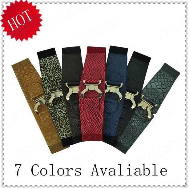 7 Color Women Faux  crocodile Leather Stitch Fish Grain Stretchy Waist Cinch Belt OL Corset Hot Selling PJ059