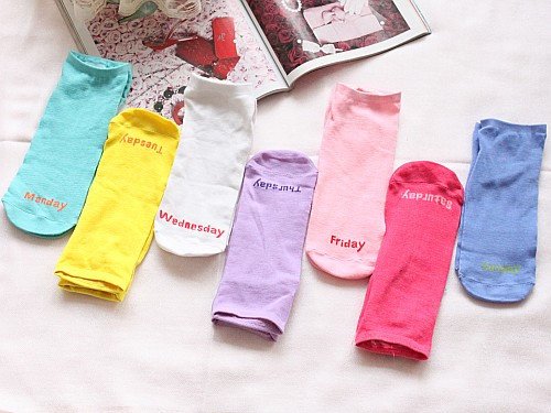 7 Pairs/Lot  Lady's Beautiful Sock,Women's All Week Socks From Monday To Sunday Free shipping,wholesale