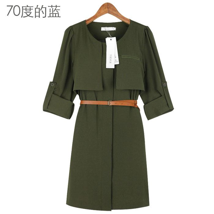 70 blue british style clothing 2013 spring Army Green slim trench outerwear handsome women's
