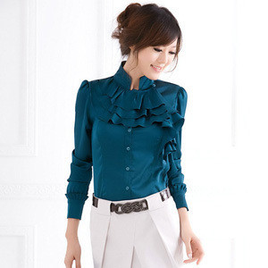 72 autumn shirt solid color ruffle ol long-sleeve shirt female tooling work wear