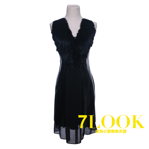 7262 luxury fur genuine leather skirt sexy dress one-piece dress q5 cv