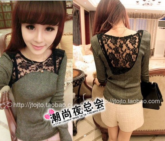 764 long-sleeve lace basic shirt basic shirt women's top mushroom 2012 slim