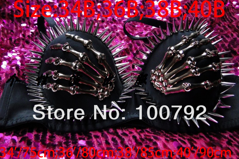 7pcs/lot go go fashion stripe  sexy long spiked sudded skull skeleton hand bone bra top,punk rock gothic bra  top Free shipping